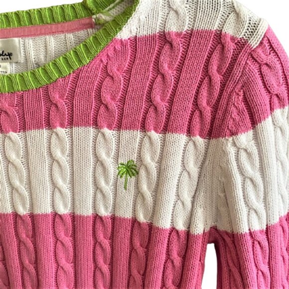 Lilly Pulitzer pink & white striped cable knit 100% cotton sweater - Picture 9 of 13